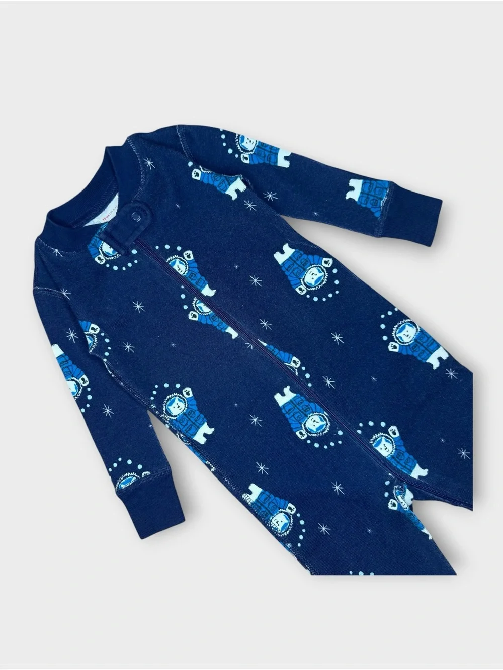 Hanna Andersson Polar Bear Winter Snow Pattern Blue Organic Sleeper